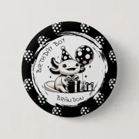 Black and White Axolotl & Balloons Birthday Button