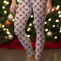 Pink Gingerbread Man Polka Dot Christmas Leggings