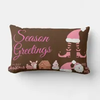 Season Greetings - Pink on Brown | Lumbar Pillow