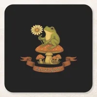 Frog Of The Garden Fairycore  Cottagecore Frog And Square Paper Coaster
