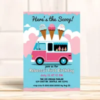 Heres the Scoop Ice Cream Truck Birthday Invitation