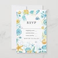 Blue and Yellow Sea Life Wedding RSVP Card