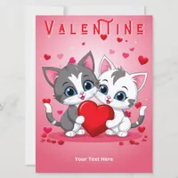 Romantic Cats Love Hearts Pink Red Valentine's Day Holiday Card