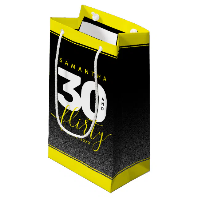 Modern Girly Bright Yellow 30 and Flirty Small Gift Bag