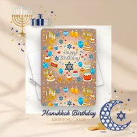 Festive Blue Gold Hanukkah Birthday Holiday Card