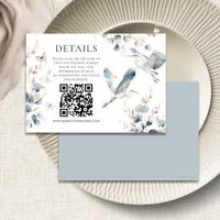 Modern Blue Heron QR code Wedding Details Enclosure Card