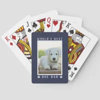 World's Best Dog Dad Paw Prints Photo Navy Blue Poker Cards