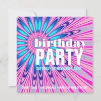 Funky Pink Blue Groovy Birthday Party Invitations