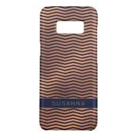 Chic Copper Rose Gold Foil Navy Blue Chevron Case-Mate Samsung Galaxy S8 Case