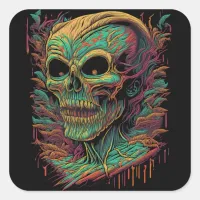 Zombie Skull Halloween Square Sticker