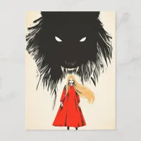 Red and the Black Wolf Dark Fantasy Fairytale Postcard