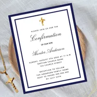 Confirmation navy blue white budget invitation flyer