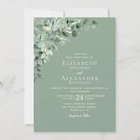 Sage Green All in One Eucalyptus QR Code Wedding Invitation