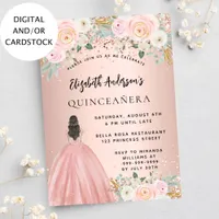 Quinceanera rose gold flowers dress invitation