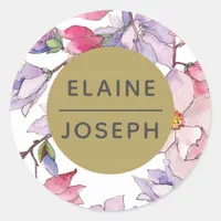 Blush Pink Gold Floral Garden Botanical Wedding Classic Round Sticker