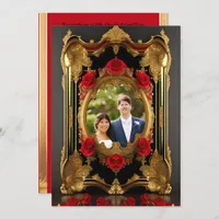 Golden frame with red roses, gothic style photo  invitation