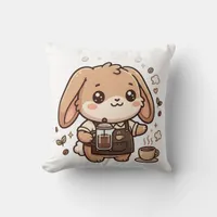 Cute Bunny Barista Throw Pillow