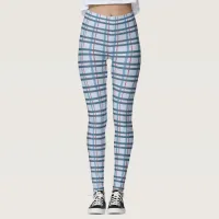 Blue and Red Plaid Pattern Leggings