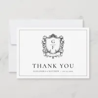 Elegant French Floral Monogram Crest Wedding Thank You Card