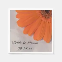 Orange Gerber Daisy and White Satin Wedding Napkins