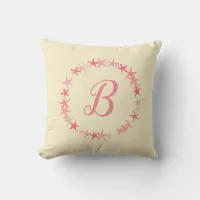 Starfish Coral Pink and Cream Monogram Throw Pillow