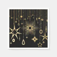 New Year's Wishes Stars Black and Gold Napkins