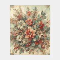 Elegant Vintage Christmas Flowers  Fleece Blanket