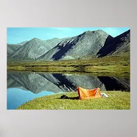 Tent Camping by Lake Mountain Photo Background Poster