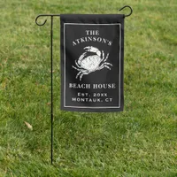 Coastal Black And White Crab Nautical Beach House Garden Flag
