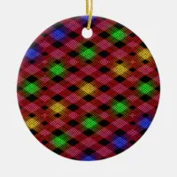 Gingham Check Multicolored Pattern Ceramic Ornament