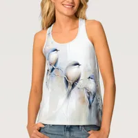 Three Fantasy Bluebirds Watercolor Tank Top