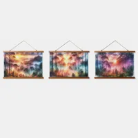 Watercolor Dreamy Misty Forest at Sunrise | Hanging Tapestry