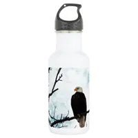 Bald Eagle in a Tree With Blue Sky and Clouds Water Bottle