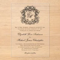 Elegant Monogram Crest Formal Wedding Acrylic Invitations