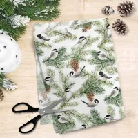 Winter Chickadee Pine Branch Christmas Pattern Tissue Paper