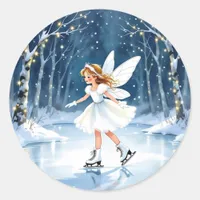 Little Fairy Ice Skating Christmas Classic Round Sticker