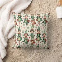 Whimsical  Vintage Elves Christmas  Seasonal Décor Throw Pillow
