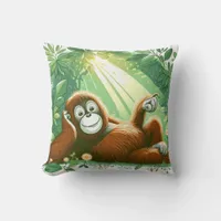 Jungle Harmony: Orangutan-Inspired  Throw Pillow