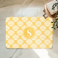 Yellow and White Seashell Coastal Monogram Bath Mat