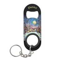 Silent Night Winter Full Moon in Sweden Keychain Bottle Opener