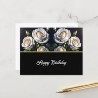 Gorgeous white roses with golden details, elegant  postcard