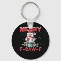 Retro Merry Christmas F-Caw-F Chicken  Keychain