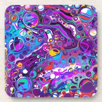 Purple, Blue Colorful Bubbles Abstract Modern   Beverage Coaster