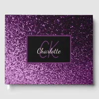 Purple glitter monogram Graduation party Guest Book
