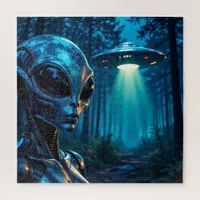 Hyper Realistic Alien and UFO in the Forest Jigsaw Puzzle
