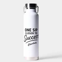 Motivational success quote black white water bottle