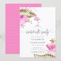 Pink and Gold Tropical Flamingo Bachelorette Party Invitation