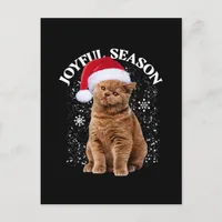 Joyful Season Santa Hat Cat Christmas Postcard