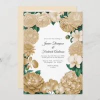 Champagne Floral Photo and QR Code Wedding Invitation