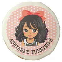 Personalized Little Cartoon Girl Coral Birthday Sugar Cookie